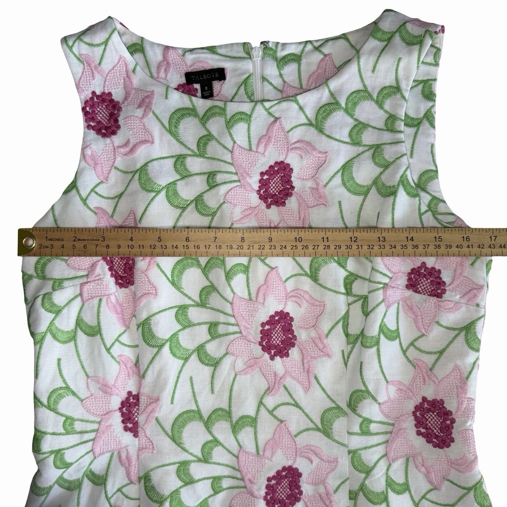 TALBOTS Embroidered Floral Shift Dress Sz 8 Garden Party Cottagecore Coquette ** - Picture 8 of 10